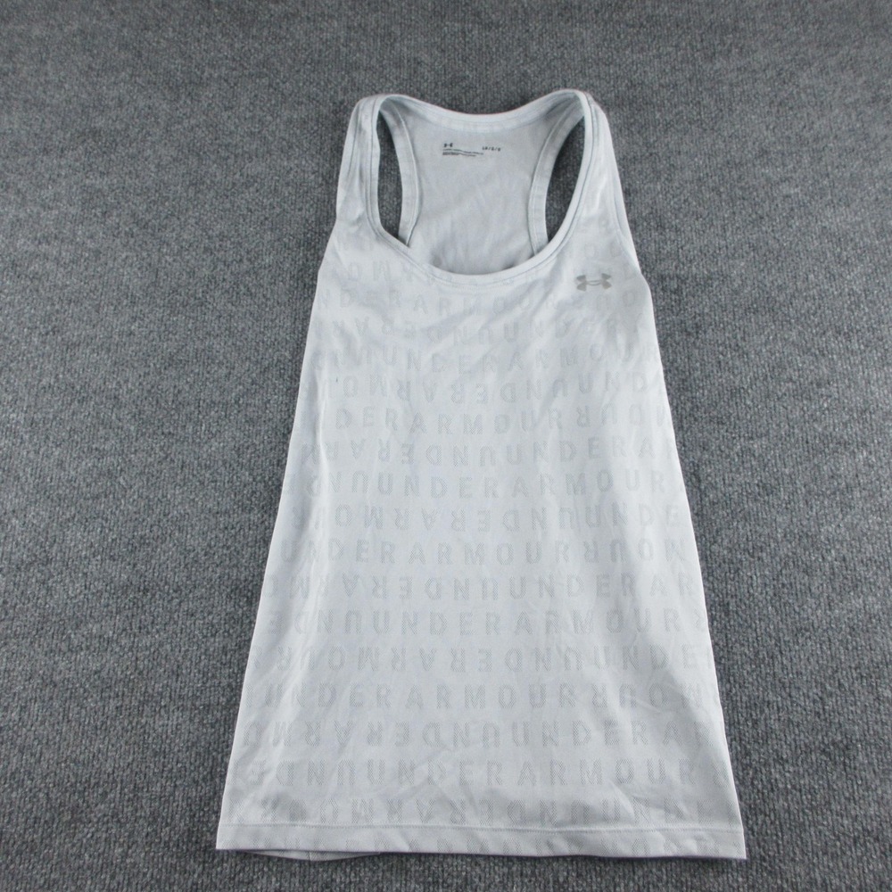 Under Armour Tank Top Womens L White Racerback Logo Lightweight Athletic Gym